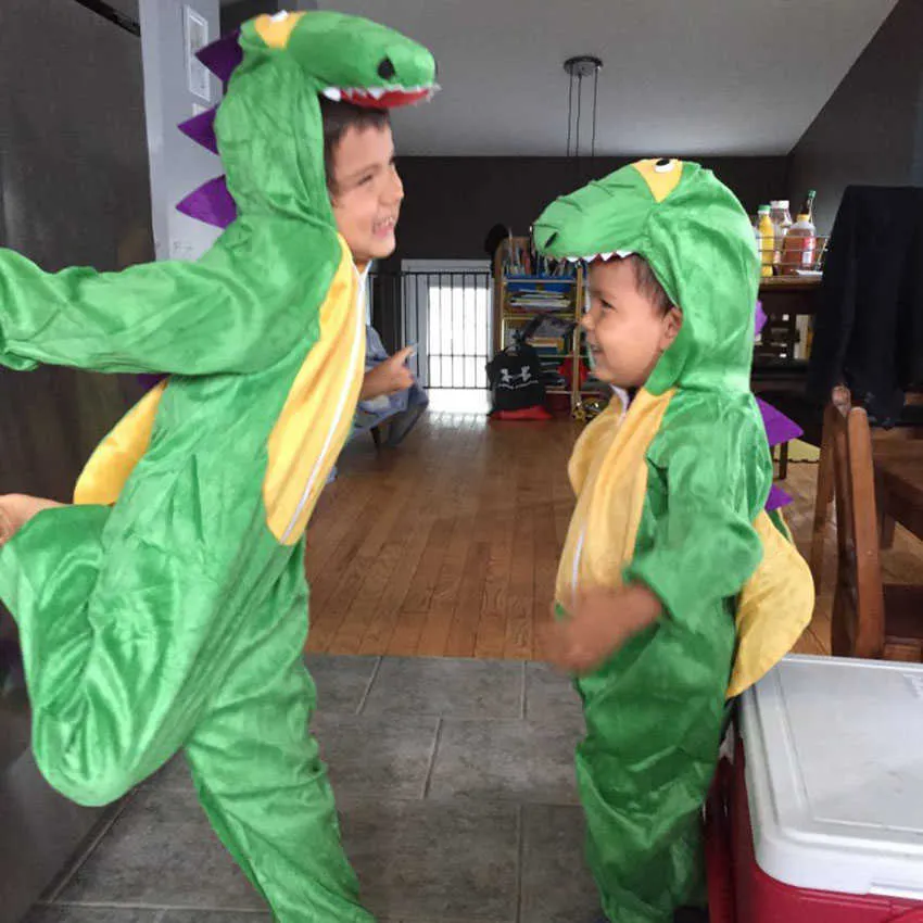 100-170cm dinossauro trajes halloween para crianças carnaval partido jumpsuit adulto animal veludo menino palco presente do dia infantil q0910