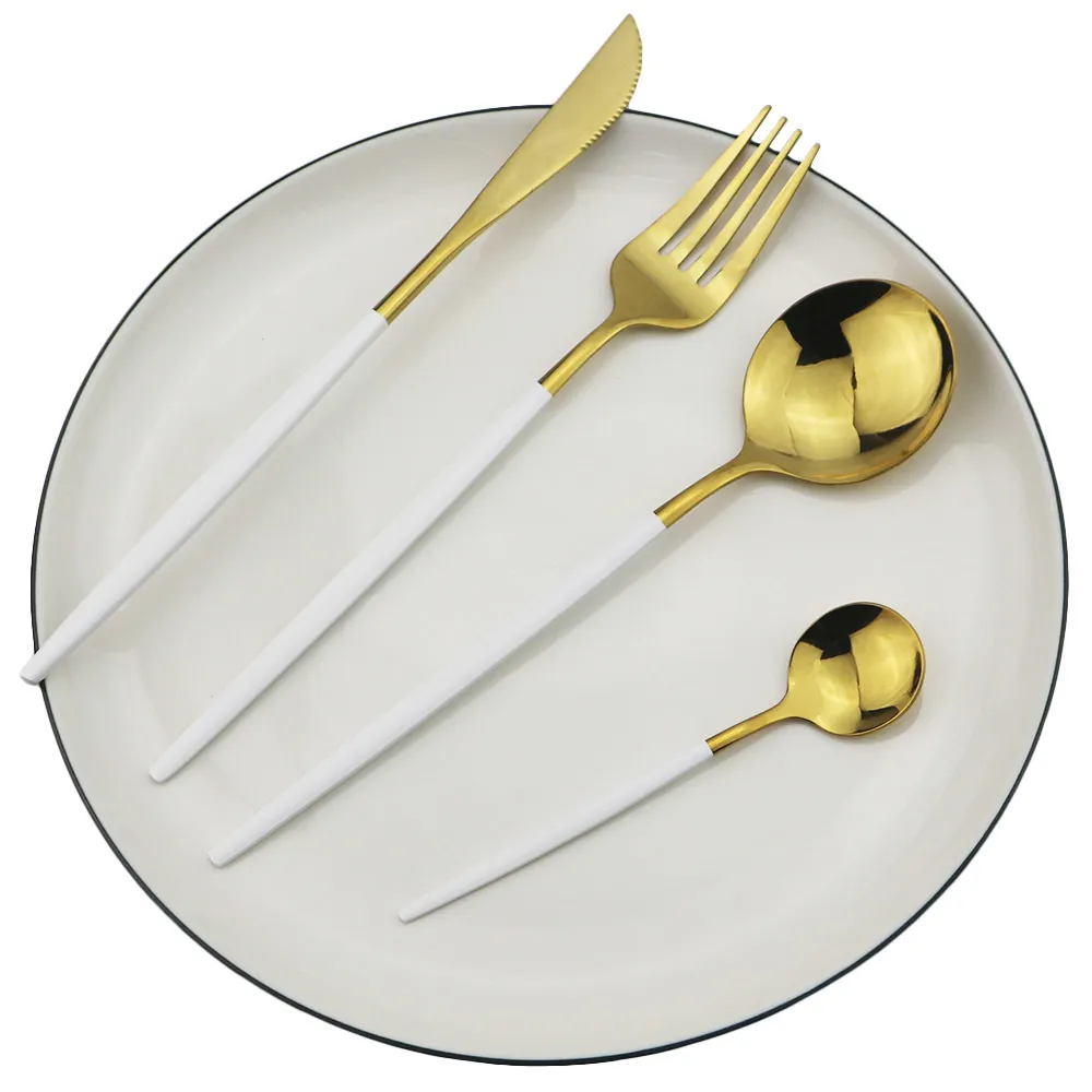 vaisselle or blanc couverts fourchette à dessert couverts 304 vaisselle en acier inoxydable ensemble accessoires pour la maison 201019