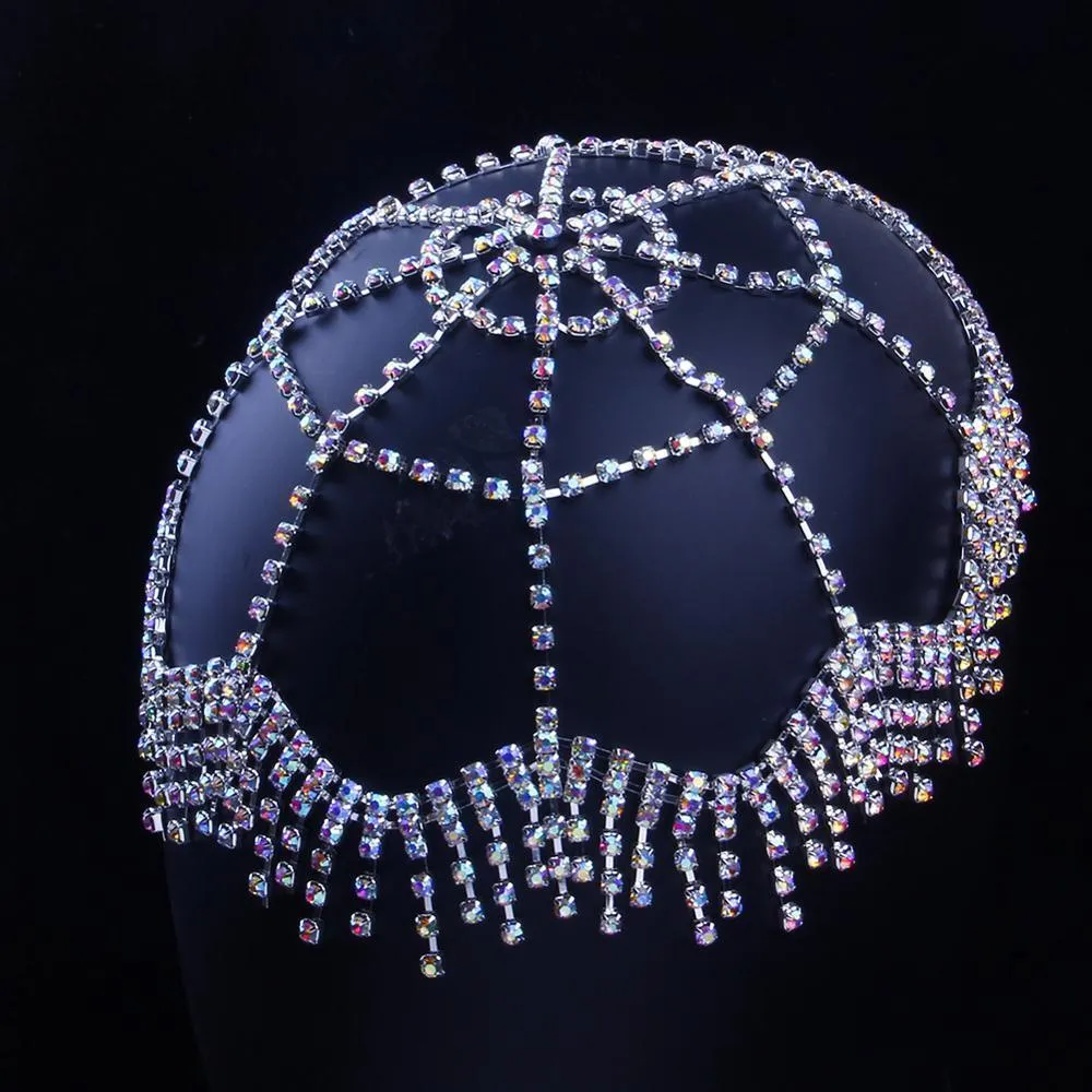 Luxe fait à la main gland strass chaîne de mariée bijoux de cheveux chapeau pour femmes cristal front pièce clapet chapeau bandeau