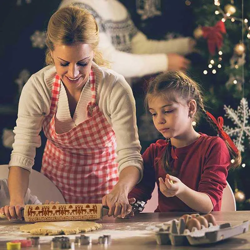 Kerstmis reliëf rollende pin hout gesneden koekjes biscuit fondant deeg bakken gegraveerde gedrukte roller vakantie geschenken 211008