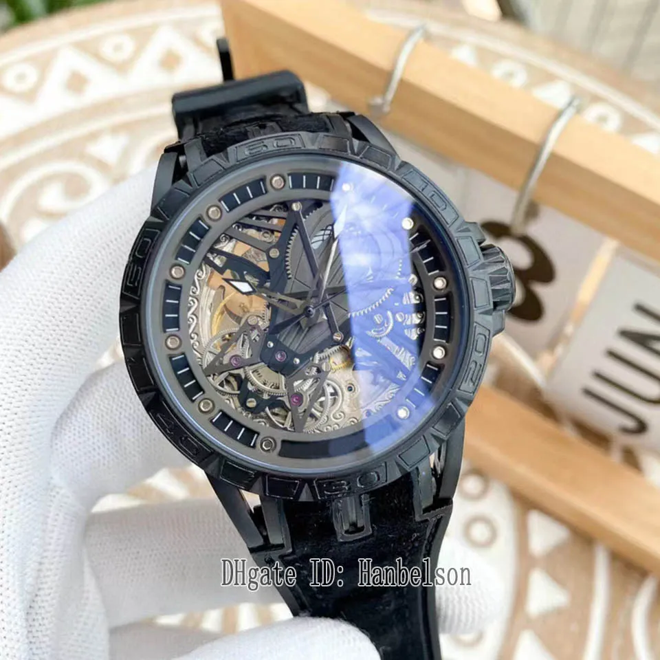Najwyższej jakości męskie obserwowanie automatyczny ruch duotone szkielet szkieletowy luksusuhr wielofunkcyjny turbillon zegarek gumka Orologi2641