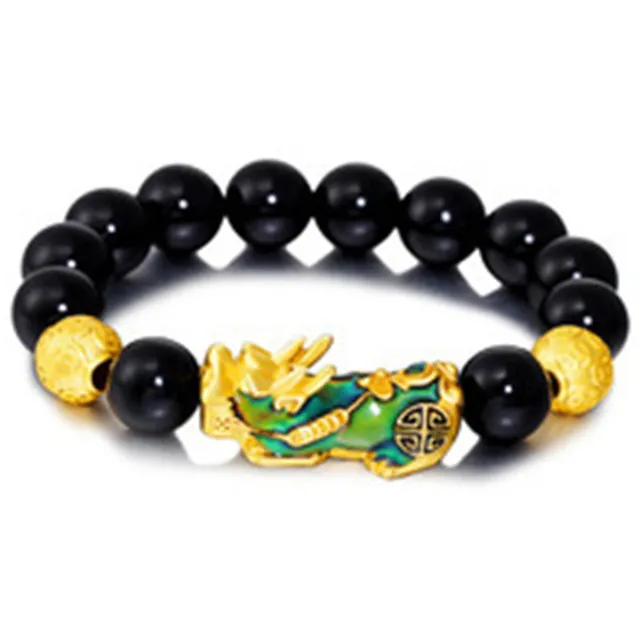 Fashion entière Feng Shui Perles en pierre brins Bracelet Men Femmes Unisexe Pi Xiu Obsidian Wristband Gold Wealth297n