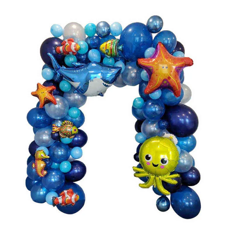 Ocean World Theme sob o animal do mar escuro azul balões garland kit decorações de festa de aniversário crianças festa de chá de bebê 211216