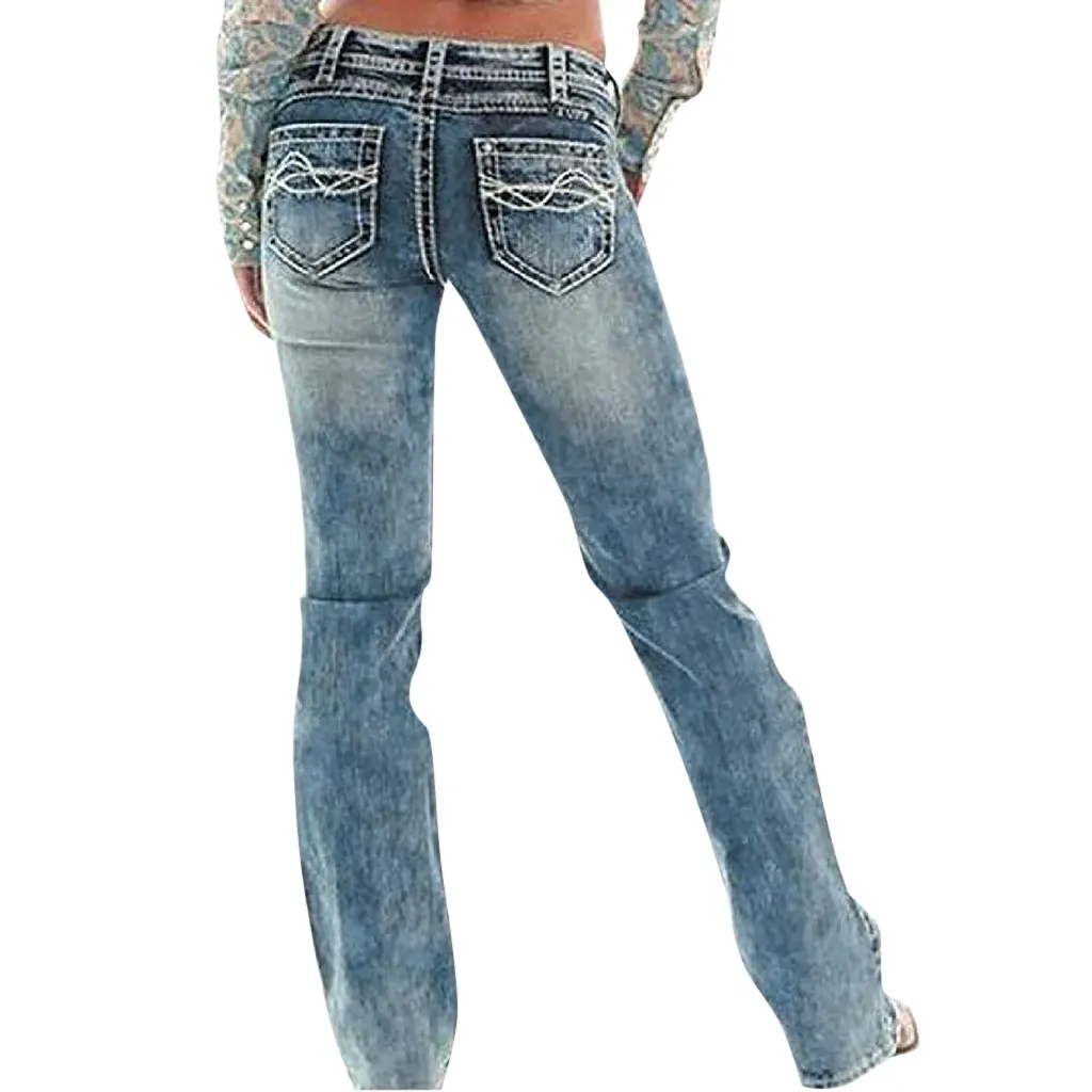 Neue Damen Sexy Große Größe Mittlere Taille Skinny Denim Jeans Taschen Stretch Slim Button Hosen Jeans Heiße Produkte