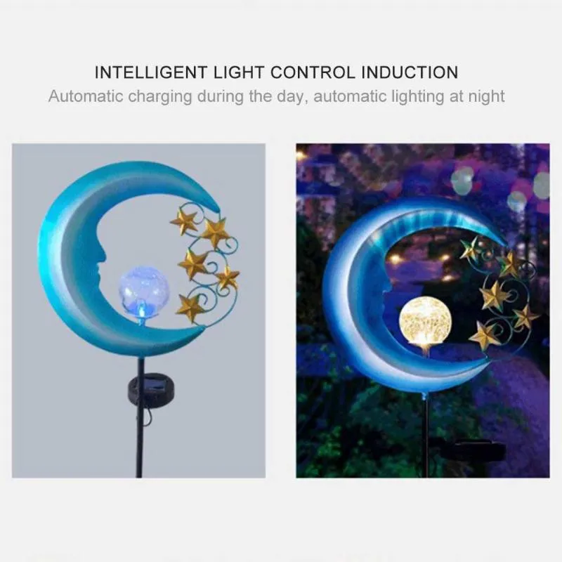 Luce da giardino a energia solare Luna crepitata Globo di vetro Luce metallica Luci solari Percorso da giardino decorativo cortile esterno3433