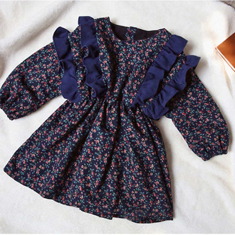 Niñas vestido de flores cálido otoño invierno manga de hojaldre hongo floral princesa vestidos 3-7 años bebé niña ropa casual vestidos Q0716