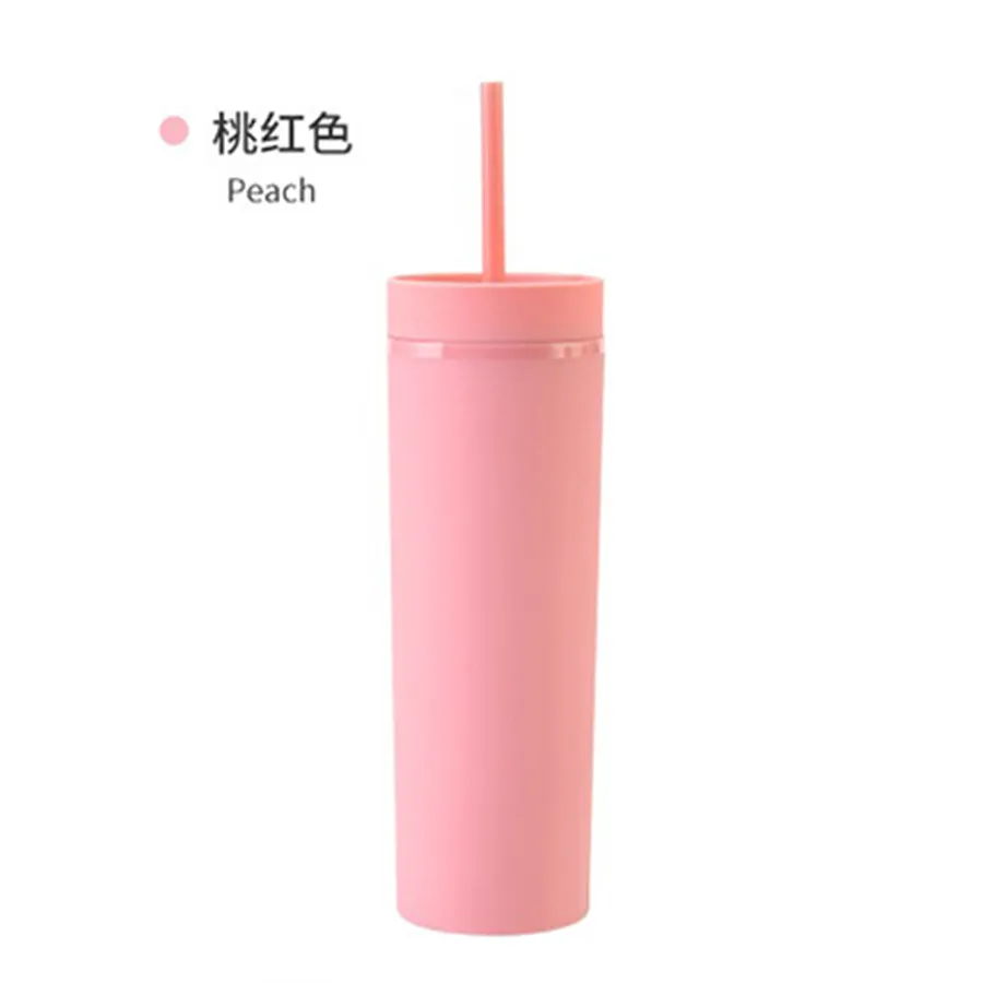 US warehouse 16oz Skinny Tumbler Matte Colorful Acrylic Mug same color Lid and Straw Jelly Double Wall Plastic Tumblers C274L