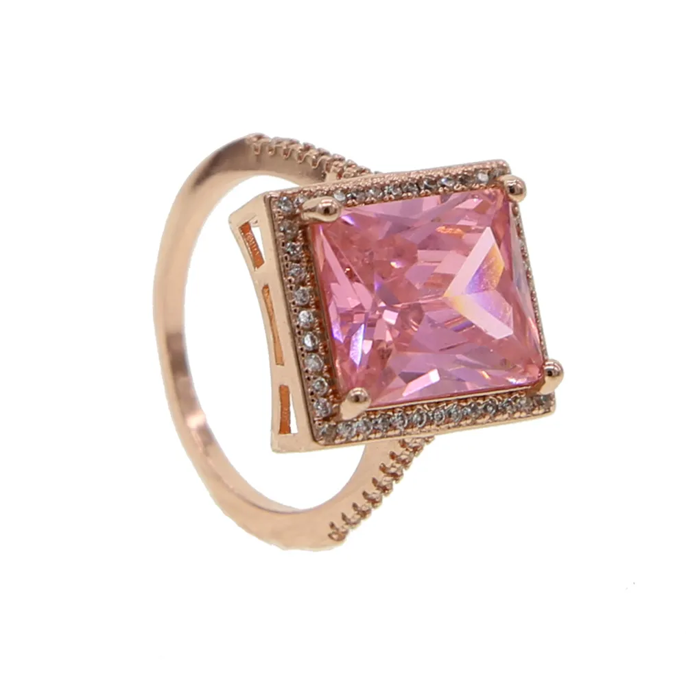 Nuovi grandi anelli di pietra con accento a forma di pera in oro rosa ss taglio completo CZ fascia nuziale fidanzamento lacrima anello rosa mignolo le donne 2027563813