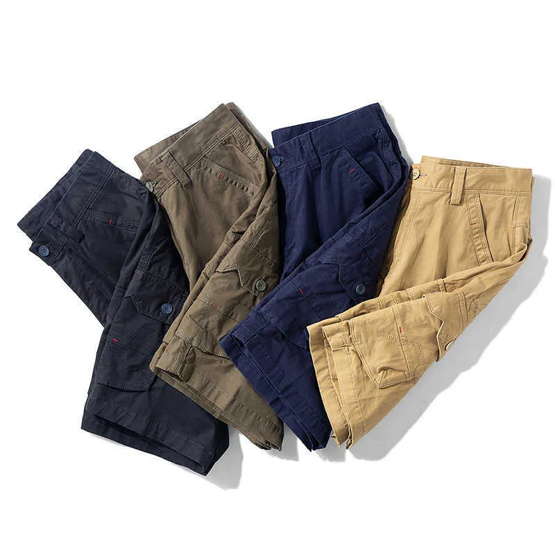 Oiata Mannen Zomer Casual Vintage Klassieke Zakken Losse Fit Cargo Shorts Uitloper Mode Twill 100% Katoen 210714