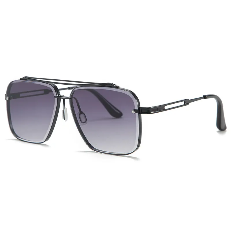 Fashion Double Beam Trimming Metal Sunglasses Men's Street Trend Design Sun Glasses