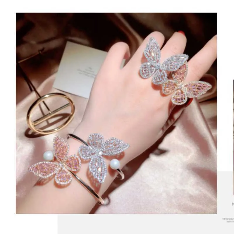 Bracelet Bangles for Women European and American Popular Butterfly Open Adjustable Bracelet with Zircon Jewelry Women Insect Q0720