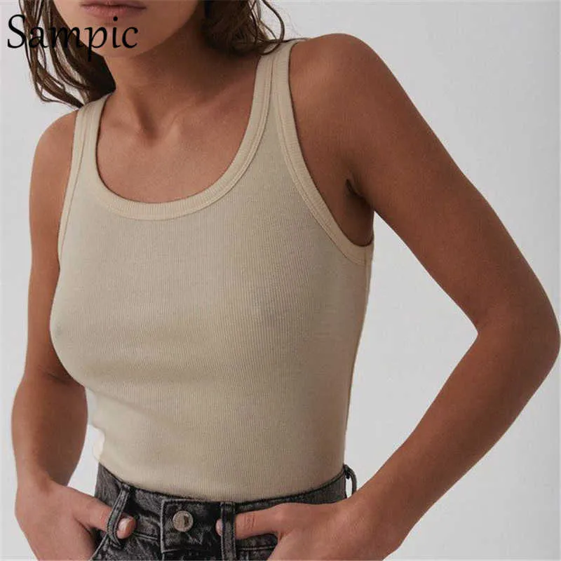 浴室の女性Y2KニットファッションRibber Basic Skinny TシャツトップスカジュアルノースリーブOネッククロップトップカーキ夏のタンクトップスY0824