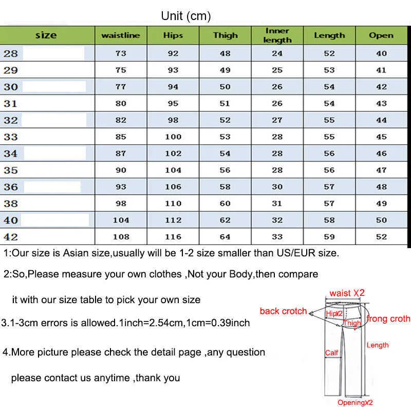 Men casual denim jeans long design Korean style stretch slim fit new white print jeans long fashion dropship plus size 28-42 X0621