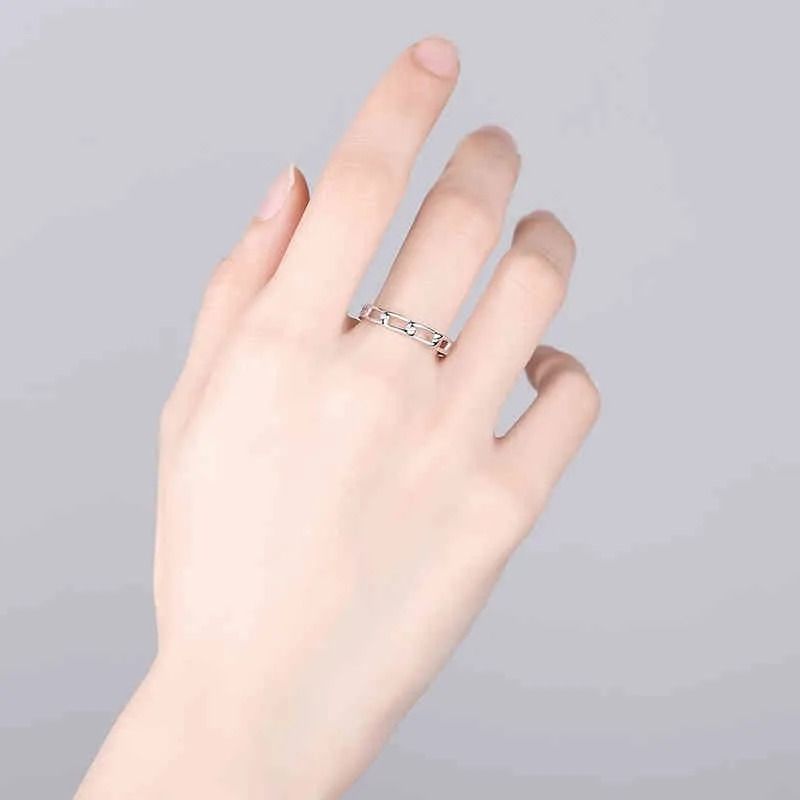 Eleshe Pure 925 Srebrne Pierścienie z 18 -karatową złotą maskowaną łańcuchą prosta pierścionka dla kobiet Party Wedding Party Prezent 4917499