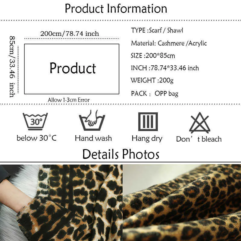 Inverno Quente Mulheres Scarf Moda Animal Leopardo Imprimir Lady Grosso Shawls e Envoltórios Femininos Feminino Cashmere Lenços Cobertor Q0828