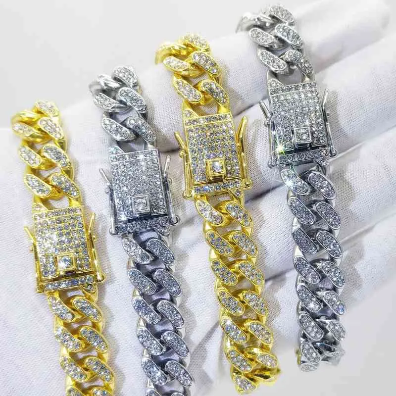 Mode de luxe Punk Strass Bracelet pour Femmes Hommes Hiphop Cubain Lien Bracelets Conception Simple Or Argent Couleur Bijoux GiftW501{category}