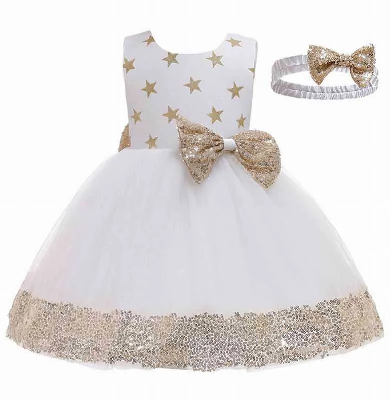 Girls Party Robe Star Sequins Sans manches Anniversaire Princesse avec bandeau libre Vêtements de bébé D0619 210610