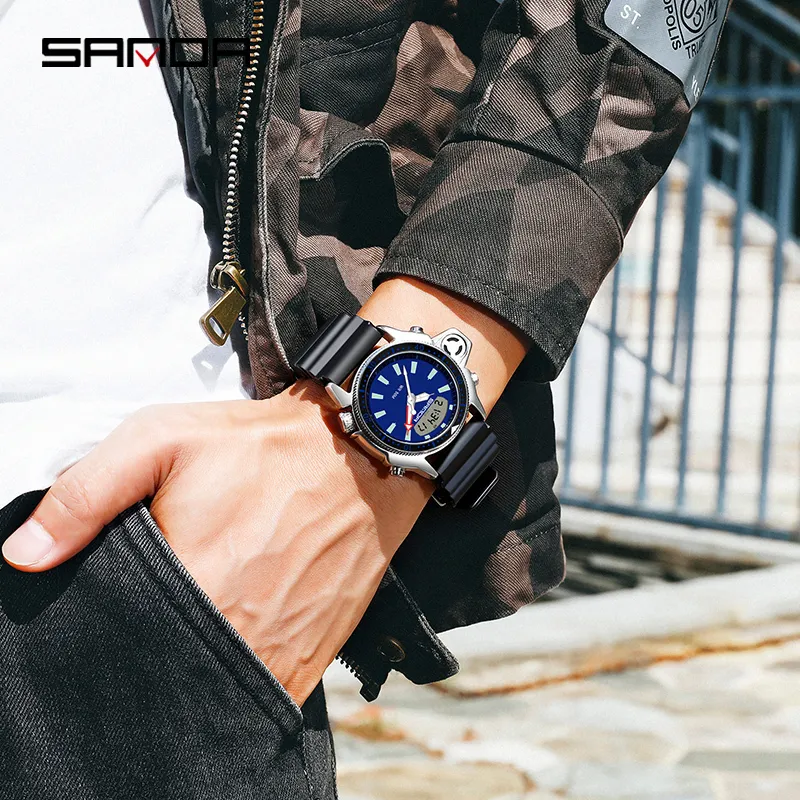 Sanda Fashion Sport Men Quartz 시계 캐주얼 스타일 시계 방수 S Thock Male Clock Masculino 3008 210310219d
