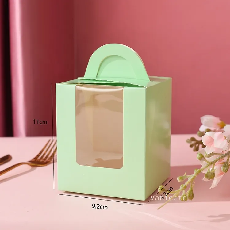 Boîtes d'emballage de cupcake simples avec poignée de fenêtre transparente Boîte de macaron portable