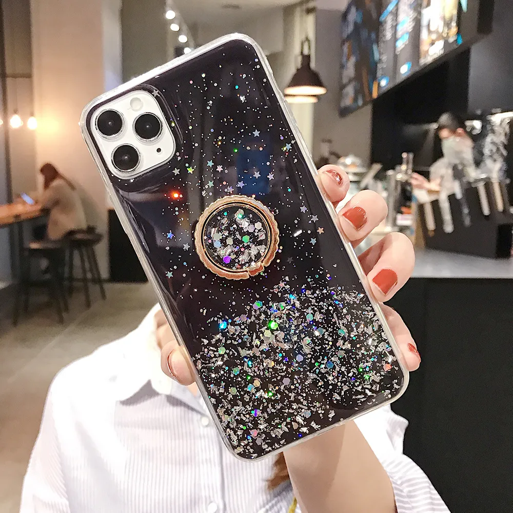 Gradient Glitter Telefon Case dla Huawei P40 P20 P30 Pro Lite Mate 30 20 Pro z uchwytem na pierścień palca miękka przezroczysta tylna pokrywa 4916787