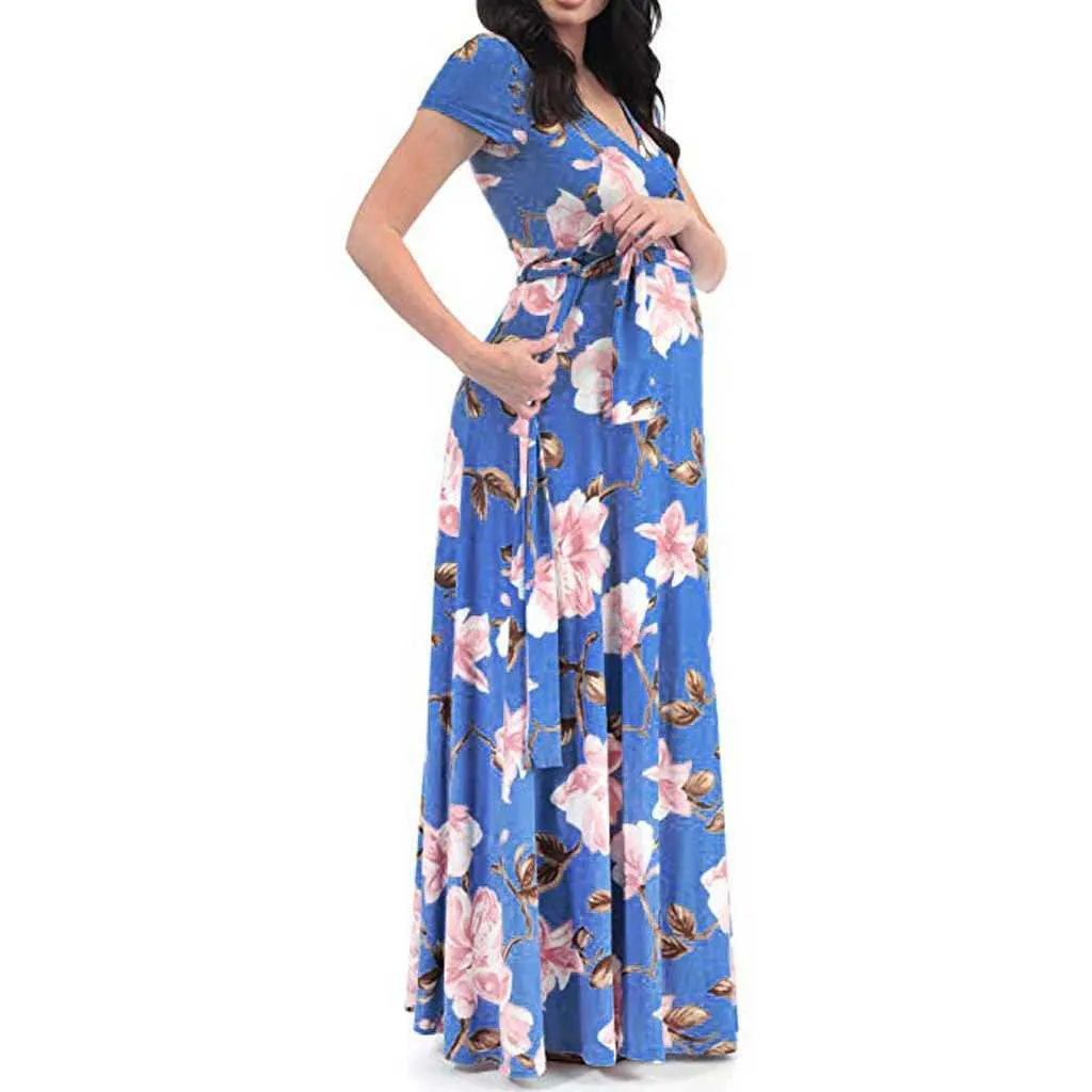 New Style Pregnant Women Floral Long Maxi Dresses Maternity Gown Photography Photo Shoot Clothes Pregnancy Summer Beach Sundress X0902