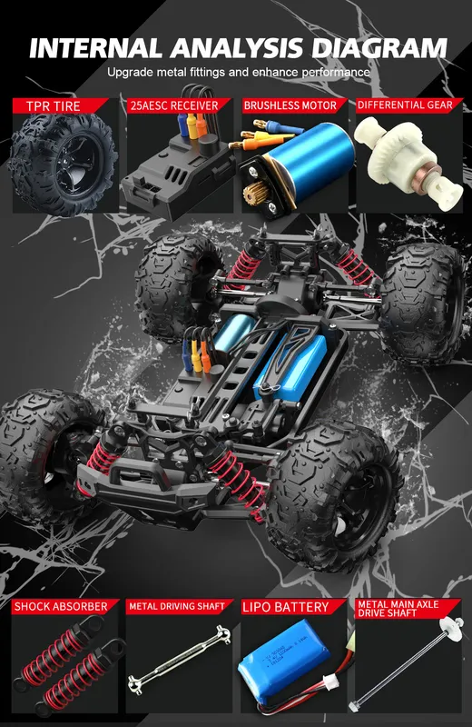 ENOZE 1/18 RC Voiture 60KM/h Télécommande Haute Vitesse 2.4G 2440 Moteur Brushless Brossé 380 pour 1:18 Trucky Off-road RTR Racing 220218