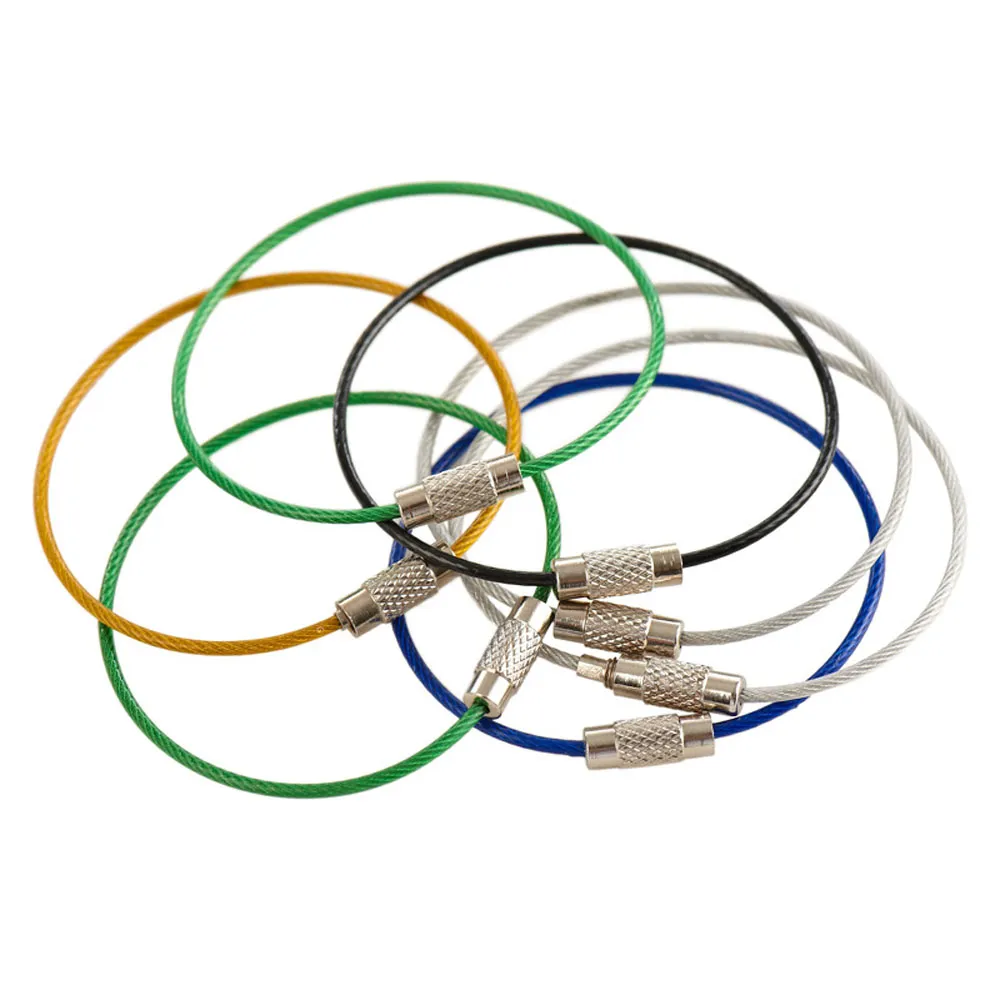Porte-clés coloré en acier inoxydable, mousqueton, outils d'extérieur, fil, câble, verrouillage à vis, 10 pièces