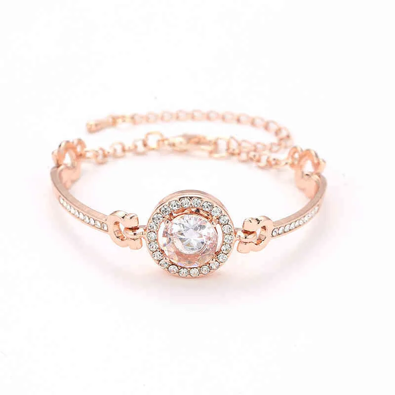 Moda rosa oro Sier Color lujo gran circón brazalete pulsera de alta calidad Rhintone encanto pulsera para mujeres niñas regalo