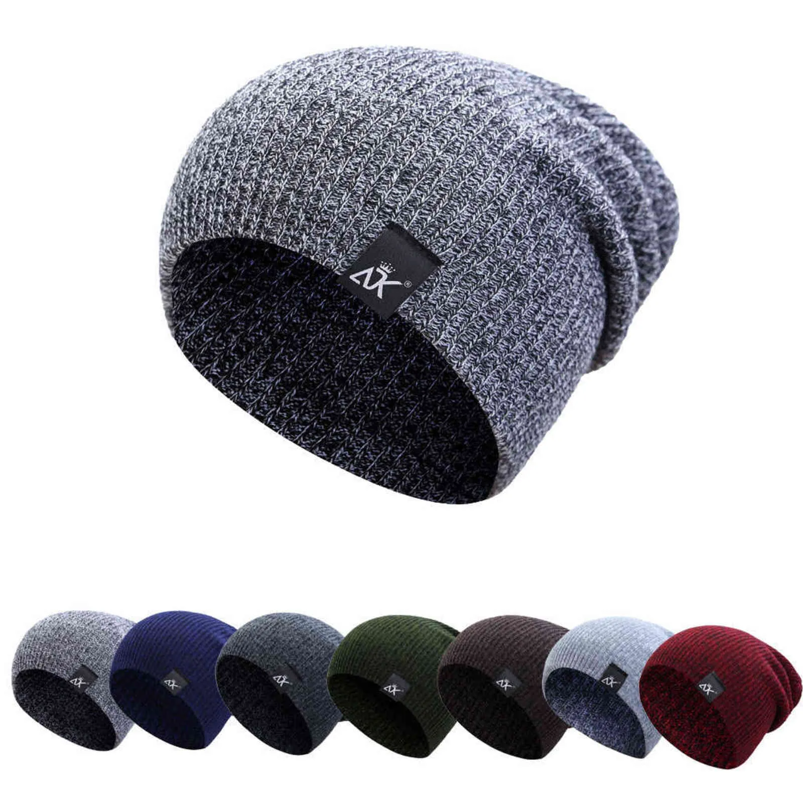 Moda femenina ADK Etiqueta Sombreros de invierno de punto para mujeres 2021 Hombres Otoño Cálido Crochet Mezclas Skullies Gorros Hip Hop Bonnet Hat Y21111
