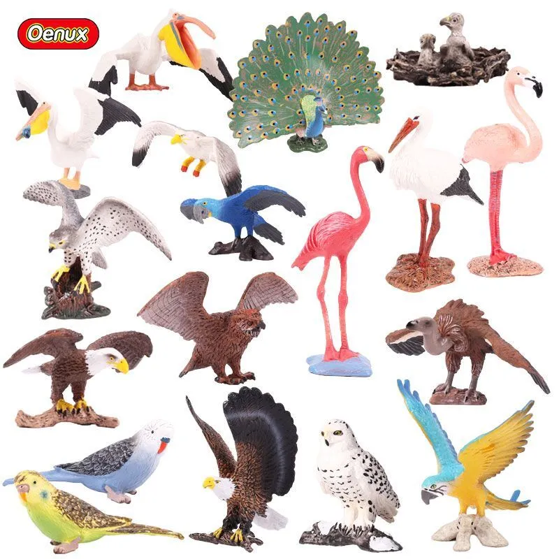 Oenux Original Vogelparadies Flamingos Ara Möwe Schneeeule Papagei Figuren Hochwertige PVC Tiere Actionfigur Kinderspielzeug C0220