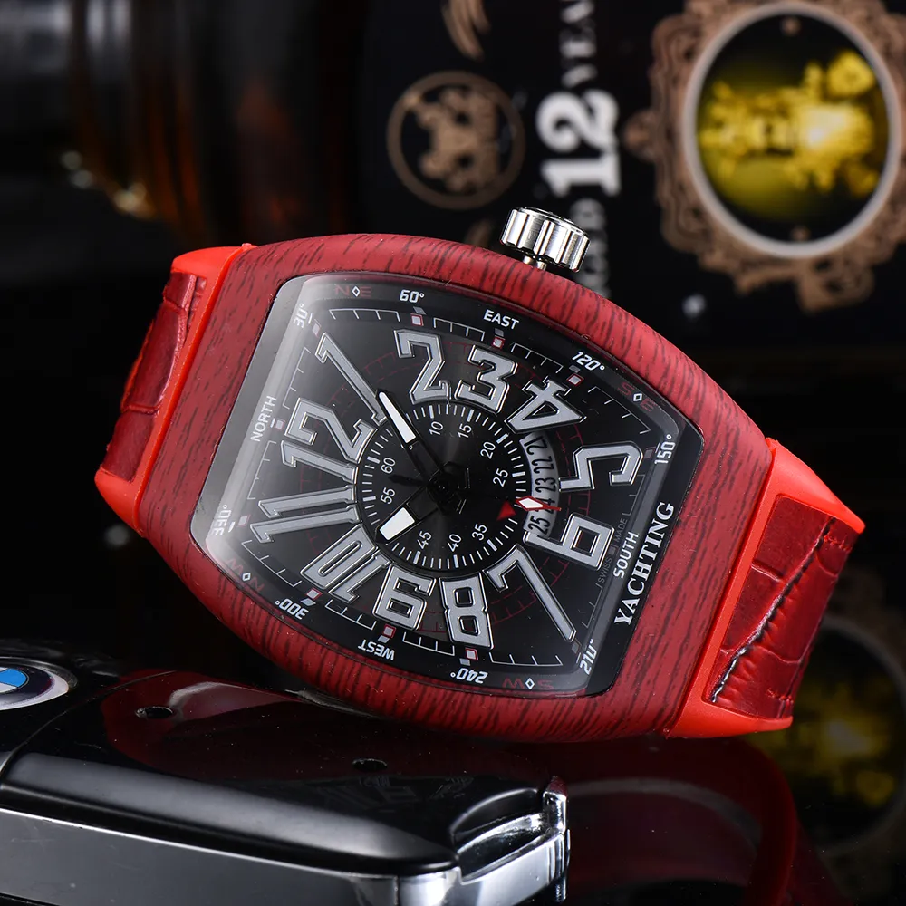 Top Quality Quartz Movement Mens Watches Carbon Fiber Case Sport Wristwatch Leather Strap Splash Waterproof Watch Designer Analog 240i