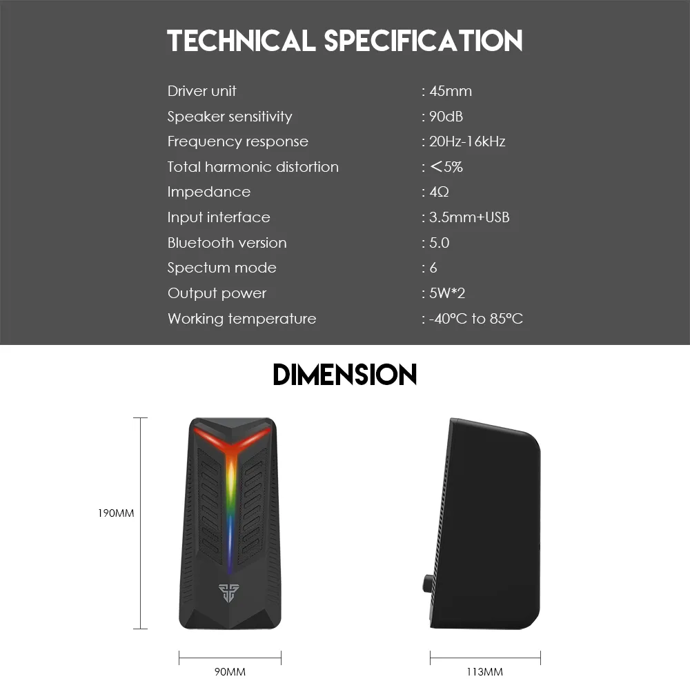 Fantechデュアルモード3.5mm有線および無線BTスピーカー4DステレオサラウンドミュージックRGBスピーカーコンピューターノートパソコンテレビ