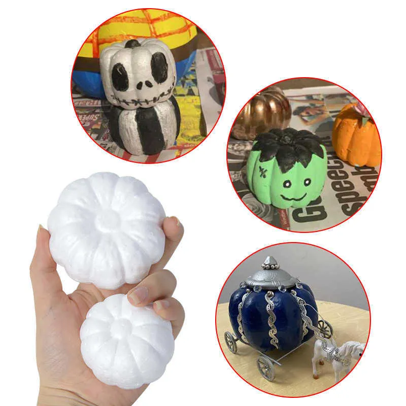 6/8cm White Foam Pumpkin Models Polystyrene Styrofoam Artificial Pumpkins Halloween Decoration DIY Handmade Craft for Kids Y0829