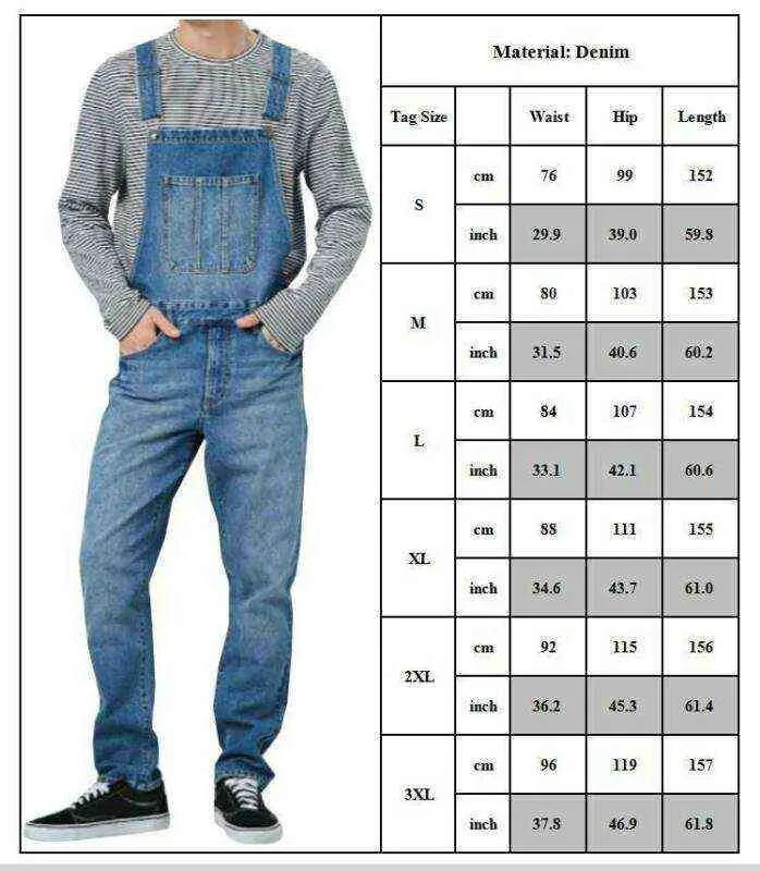 Mens Jeans Denim Dungares macacões Bib e Crebra Jumpsuit Calças Romper 211111