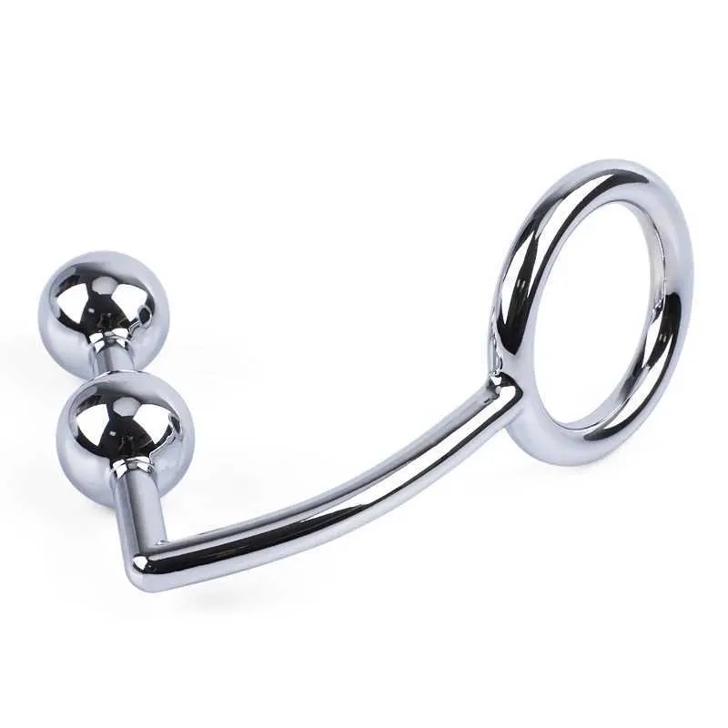 Gay Butt Plug metalowy hak analny ze stali nierdzewnej z kulką pierścień penisa dla mężczyzn korek analny Dilator Penis Chastity Lock Cock Ring 210720