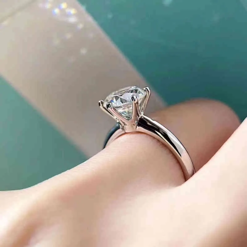 5.0ct Moissanite Engagement Kvinnor 14k Vit Guldpläterad Lab Diamond Sterling Silver Wedding Rings Smycken Box inkluderar