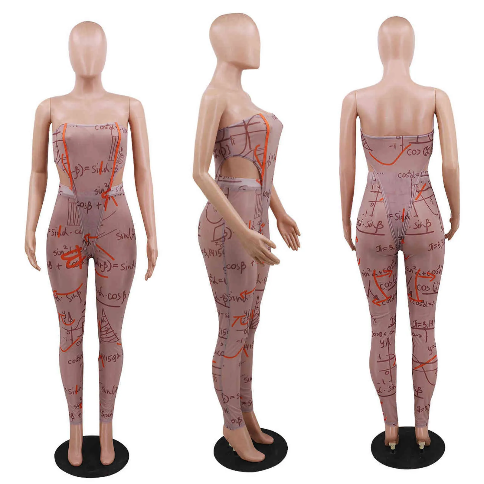 Anjamanor 섹시한 누드 메쉬 여성을위한 일치 세트를 통해 두 조각 세트 Bodysuit 및 레깅스 클럽 의상 D57-CA17 211116