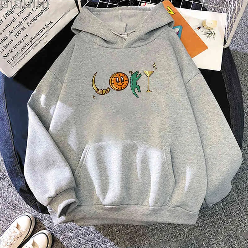 Loki Grafik Hoodie Kadın Hip Hop Ulzgang Sweatshirts Erkek Kadın Uzun Kollu Üstler Harajuku Günlük Komik Sokak Giyim Anime Giysileri 211220