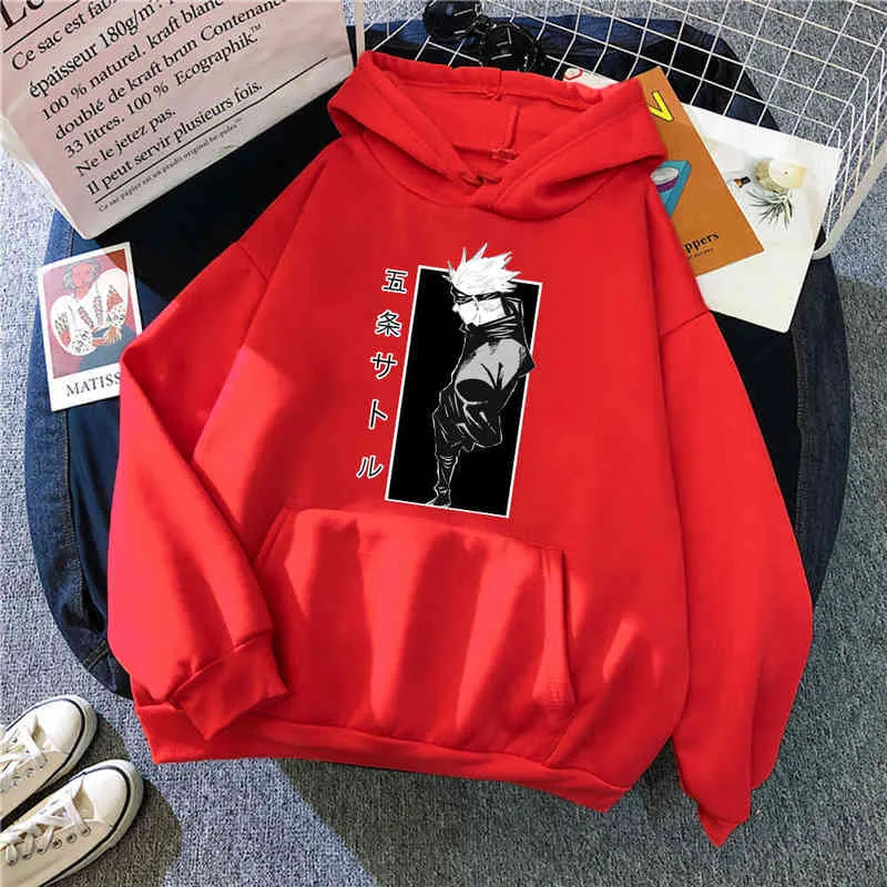 Jujutsu Kaisen Satoru Gojo Anime Одежда с капюшоном Человек Crewneck Пуловер осенью Флисовая Уличная Одежда мода пот Hoome Hoodie Unisex H1227