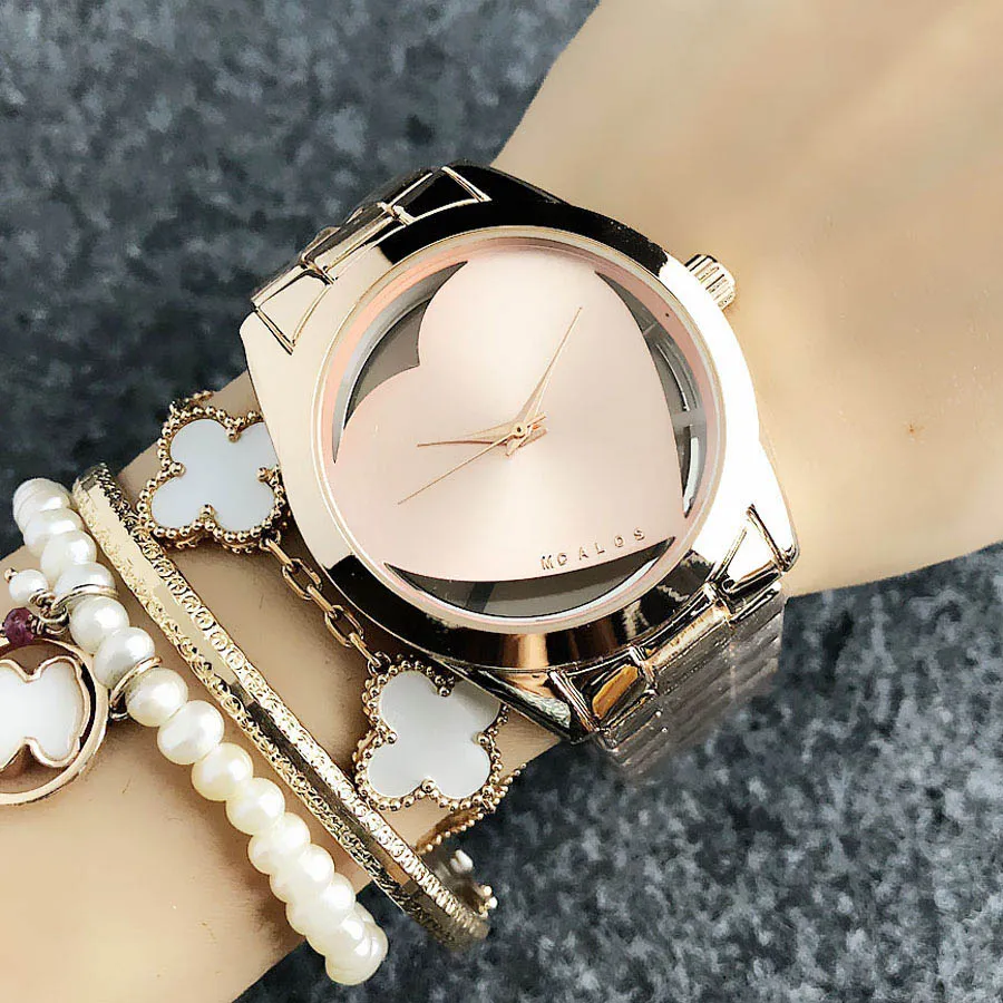 Fashion Top Brand women Lady Girl Heart-shaped Hollow dial style Metal steel band Quartz Wrist Watch M60245u