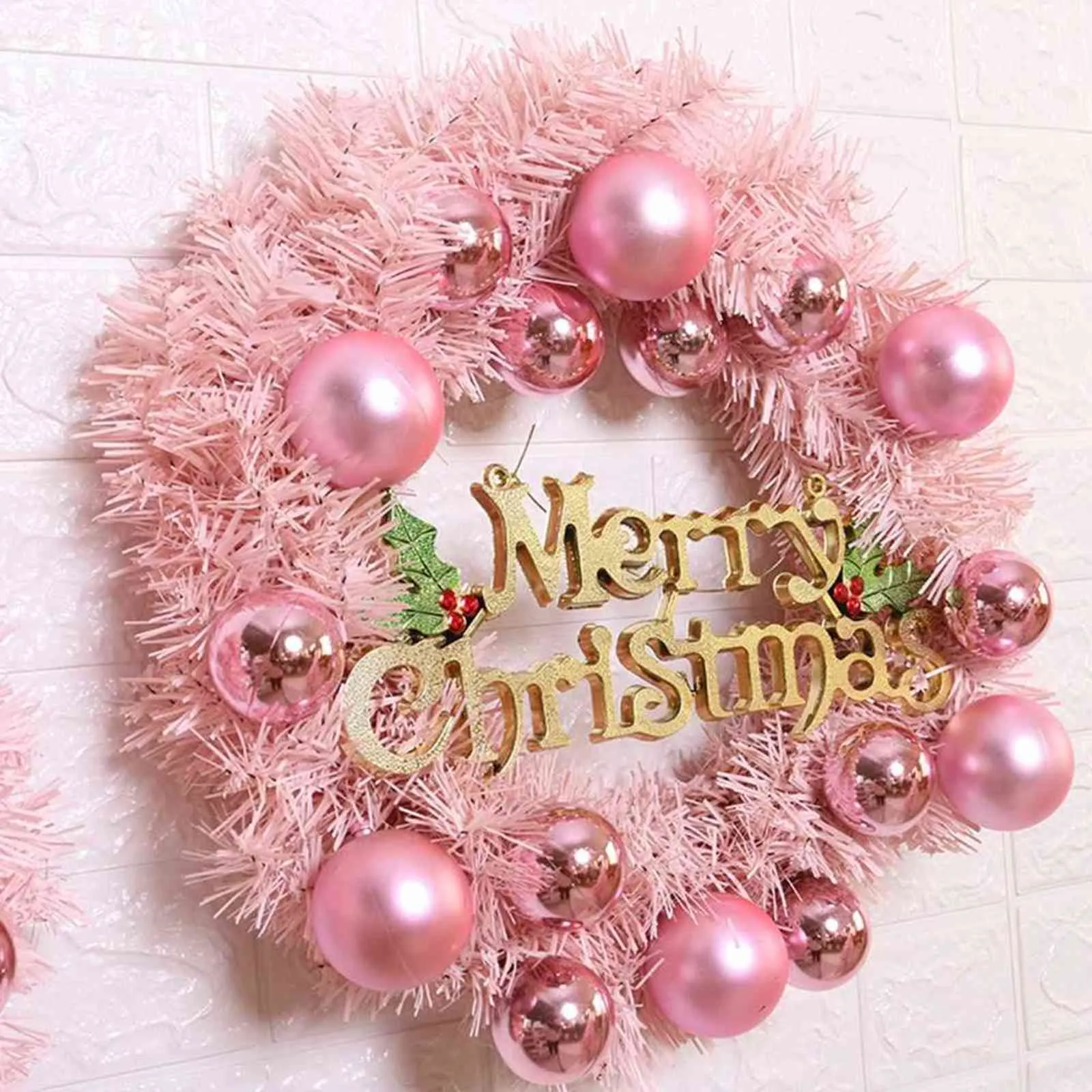 クリスマスボールの花輪30cmのクリスマスの装飾ピンクの花輪ショッピングモールエルウィウ園の花輪211104