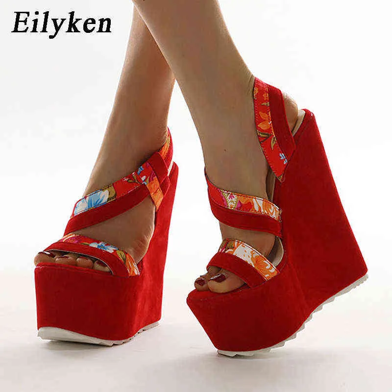 Sandales Eilyken Gladiator talons hauts plate-forme compensées femme sandales d'été fête rouge bohème femmes chaussures taille 35-42 220310