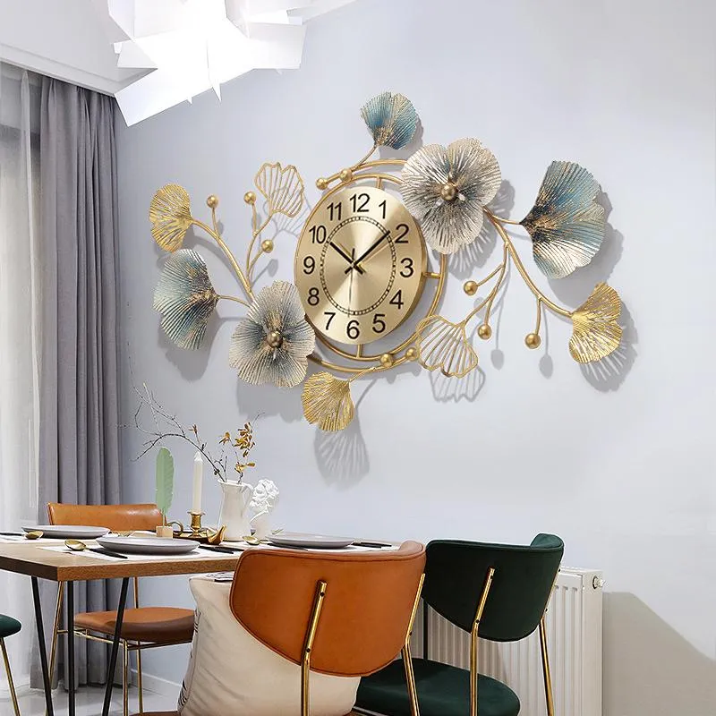 Horloge numérique murale en métal 3D, décoration de maison, nouvelle horloge chinoise Ginkgo biloba, design moderne, décoration de salon 226j