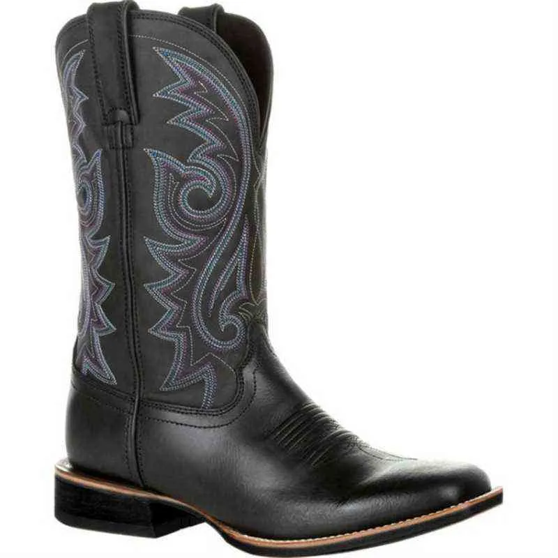 Cowboystövlar Svart Brunt konstläder Vinterskor Retro Herr Dam Broderade Western Unisex Skor Stor storlek 48 botas 211102