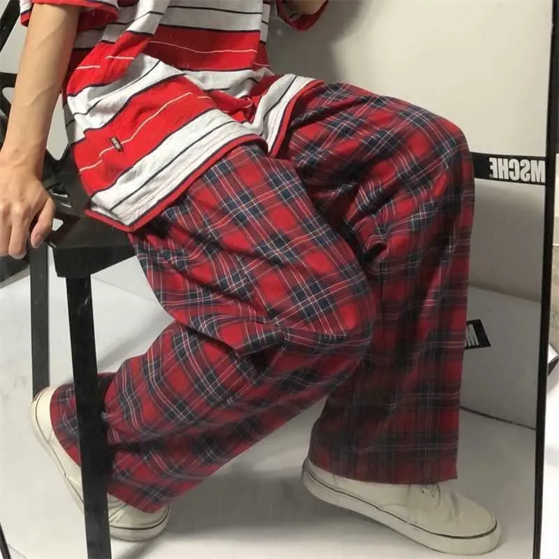 HOUZHOU Harajuku Red Plaid Pants Women Gothic Streetwear Checked Trousers Korean Fashion Oversize Wide Leg Sweatpants 210925