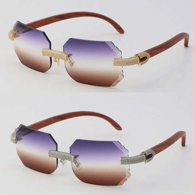 Whole New Micro-paved Rimless Luxury Diamond Set Sunglasses Wood Sun Glasses Rocks Wooden Eyeglasses Frame Male and Female C D2202