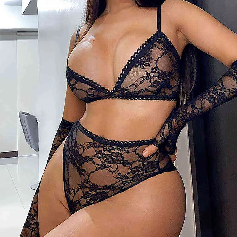 NXY sexy set Ohyeahlady Full Lace High Stretch Trim Underwear Bra High Waist Panty See-through Spaghetti Strap With Sleeves Erotic Lingerie 1202