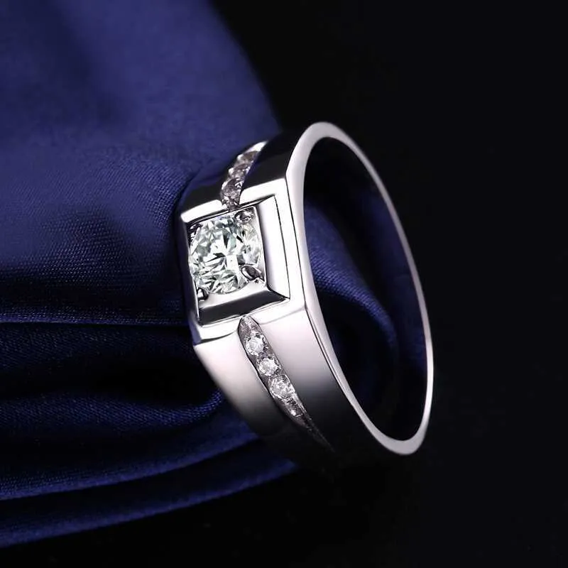 Fine Male 925 Sterling silver Cubic Zirconia Enagement Wedding Band Ring pour Hommes Bagues Bijoux Cadeau taille 6-12313B