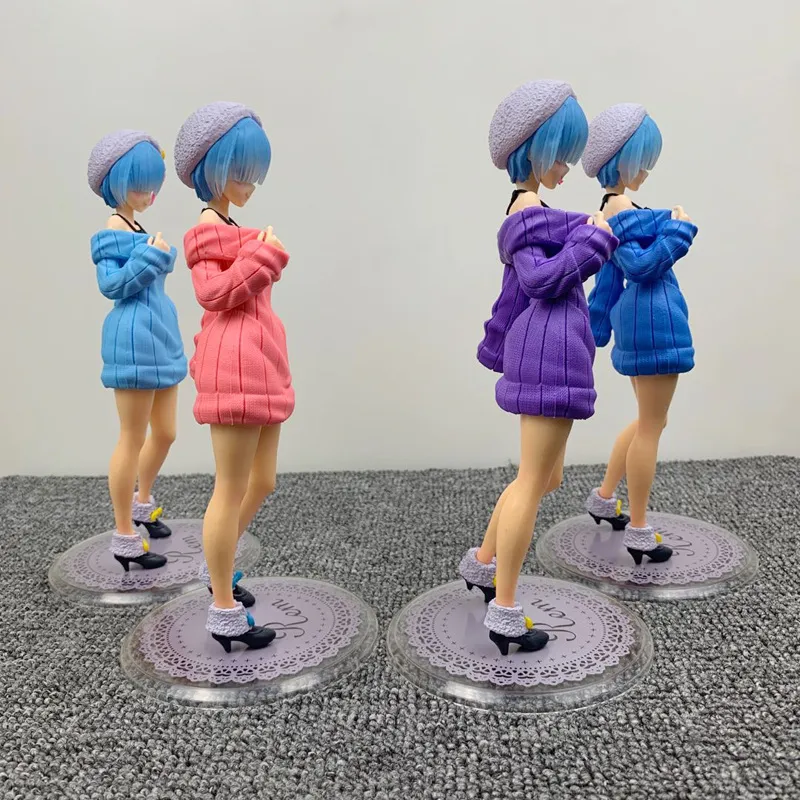 24cm Rem Ram Anime Sexy Girls Figura ReLife em um mundo diferente do Zero Sweater Rem Ram PVC Action Figure Modelo Toy Gifts C0229564083