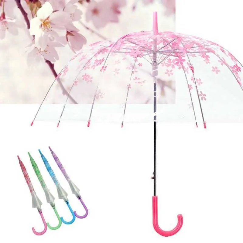 Damski parasolowy parasol przejrzysty jasny wiśniowy kwiat grzyb apollo sakura drukowane trzy składane 210721